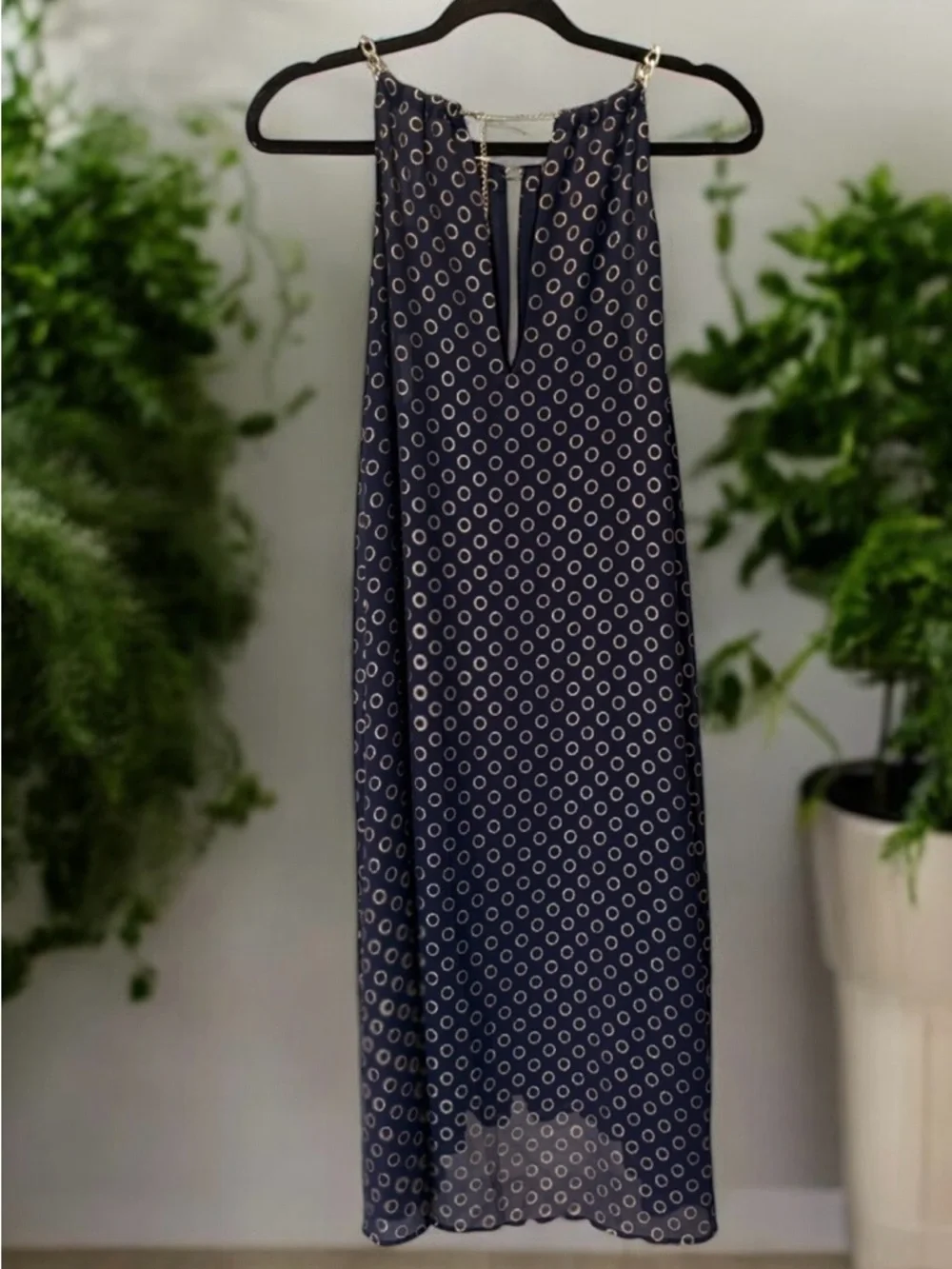 Michael Michael Kors NWT Navy Sleeveless Dress with Gold Tone Chain Neckine XL - Picture 2 of 2